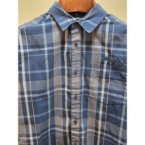 Hawk Shirt Boys Small Blue Plaid Short Sleeve Button Front Casual Cotton Top